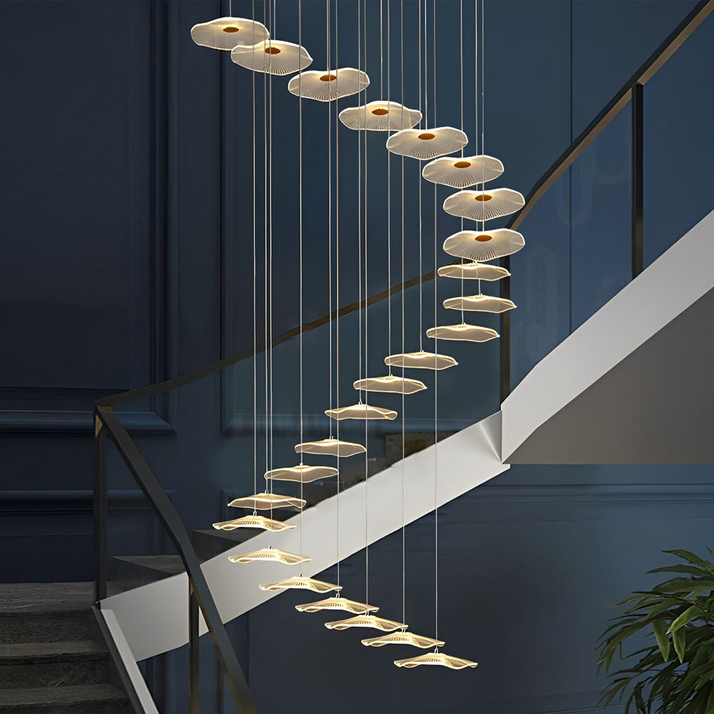 Lotus Leaf Acrylic Staircase Chandelier, Gold Iron Long Drop Light 5