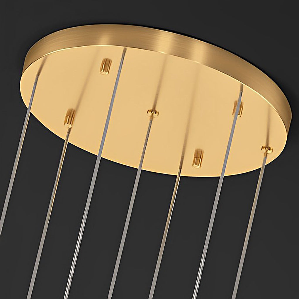 Faceted Crystal Cone Staircase Chandelier, Brass Long Drop Light 6