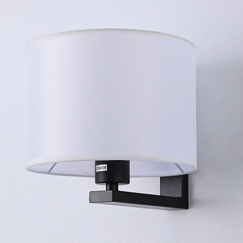 Chinese Retro Electroplated Iron Cylindrical Fabric Shade 1-Light Wall Sconce Lamp