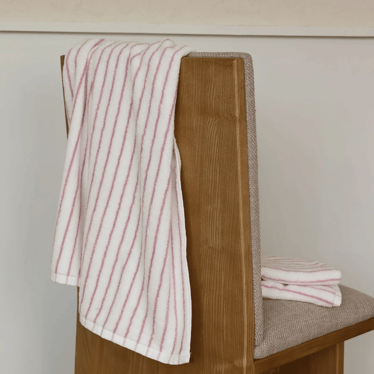 Retro Striped Cotton Towel in Pink and White, Yarn Dyed