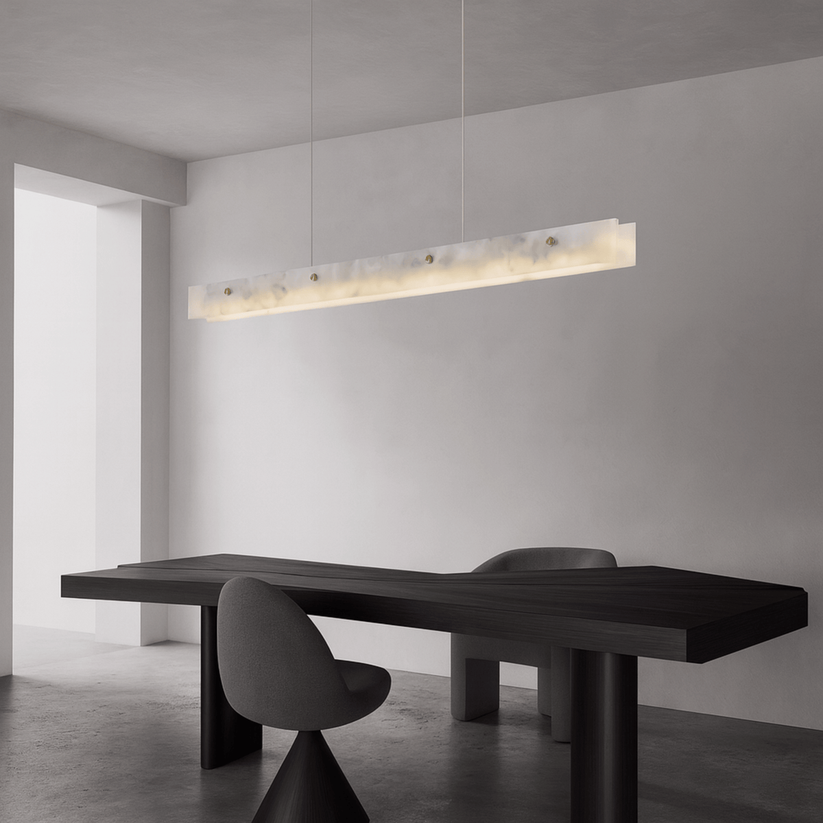 Natural Marble Linear Pendant Light, Brushed Gold LED
