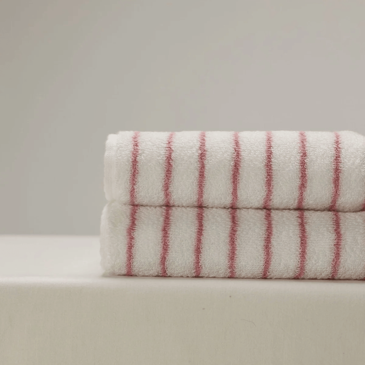 Retro Striped Cotton Towel in Pink and White, Yarn Dyed