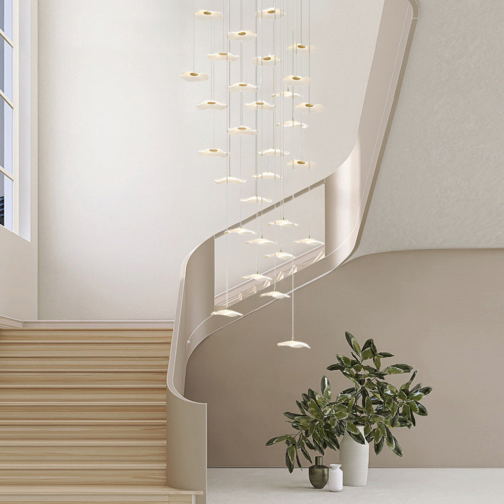Lotus Leaf Acrylic Staircase Chandelier, Gold Iron Long Drop Light 6