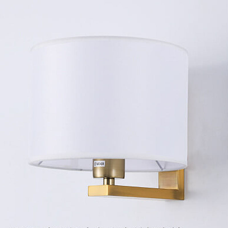 Chinese Retro Electroplated Iron Cylindrical Fabric Shade 1-Light Wall Sconce Lamp