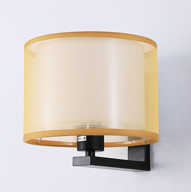 Chinese Retro Electroplated Iron Cylindrical Fabric Shade 1-Light Wall Sconce Lamp