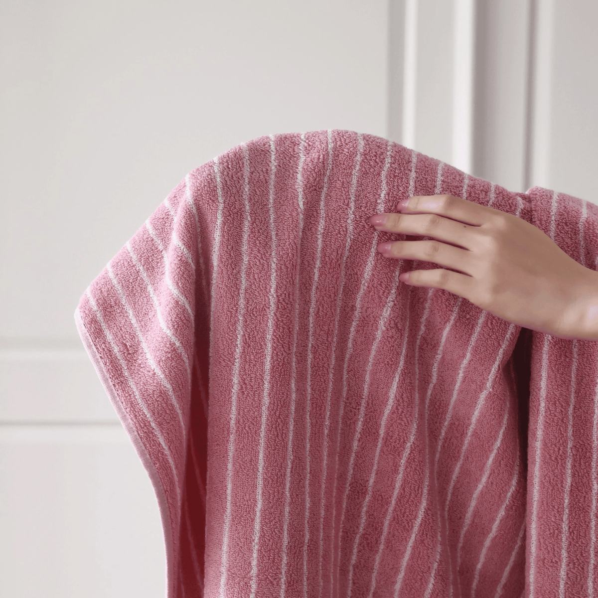 Retro Striped Cotton Towel in Soft Rose, Yarn Dyed