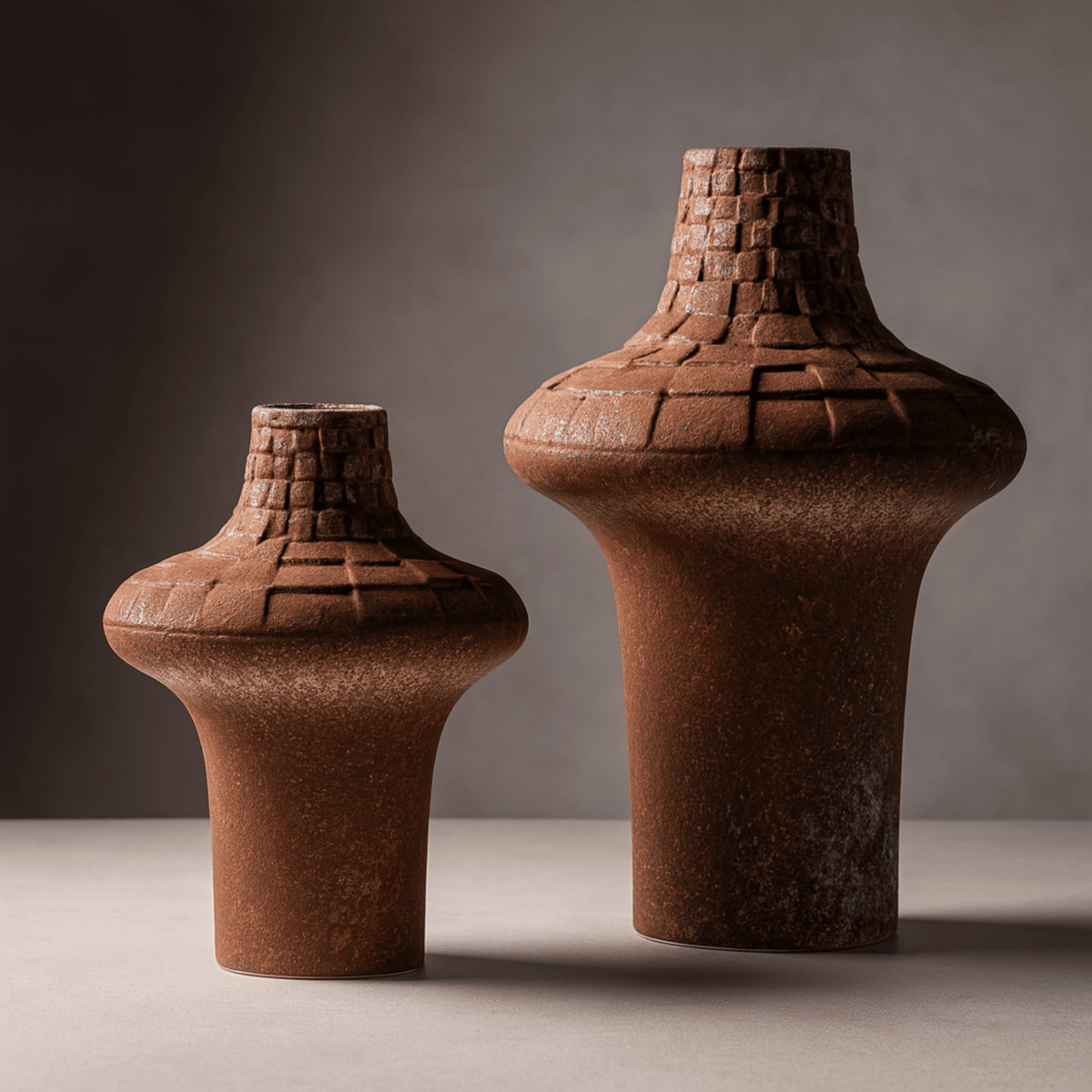 Rustic Plaid Texture Ceramic Vase, Handmade Pottery Vase