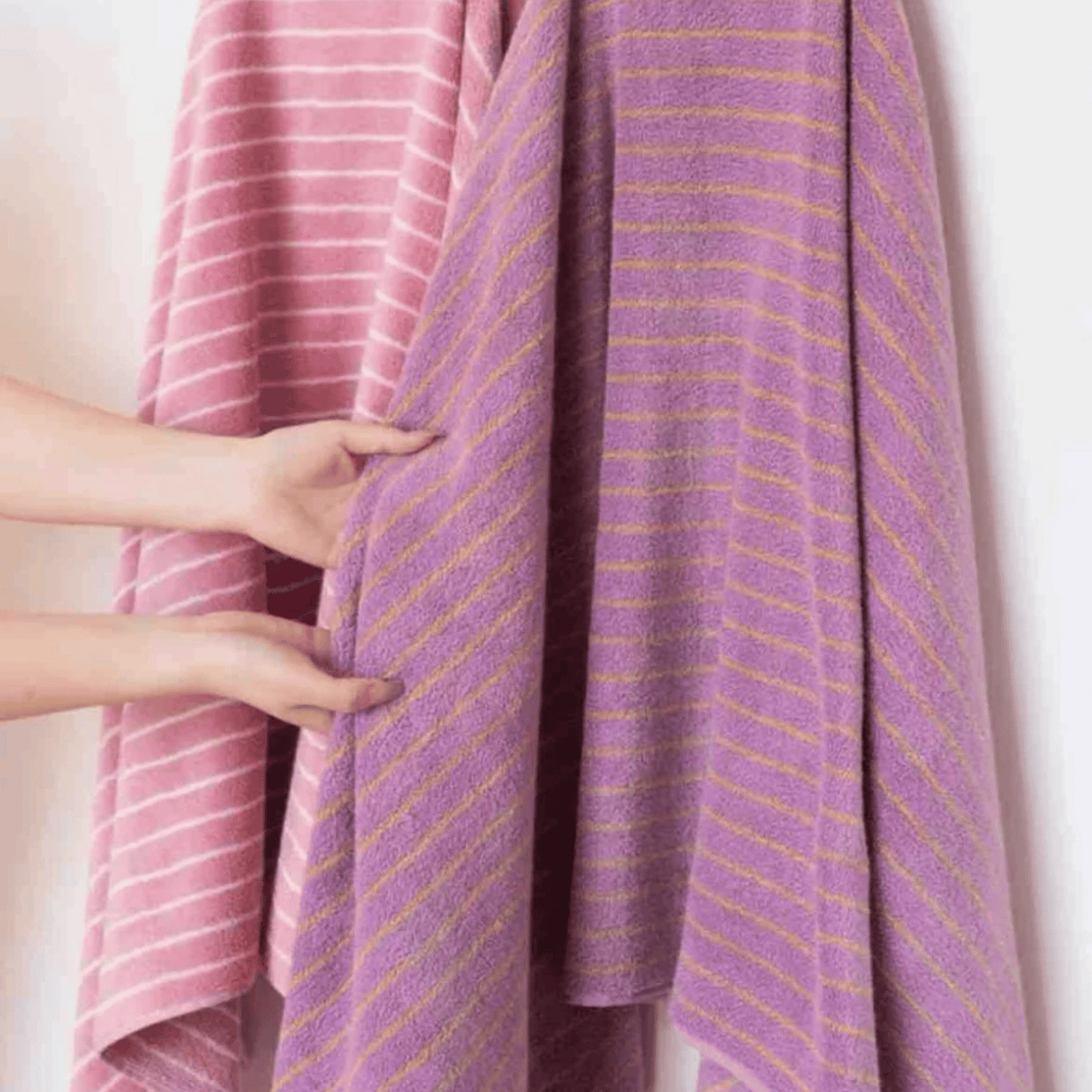Retro Striped Cotton Towel in Lavender, Yarn Dyed