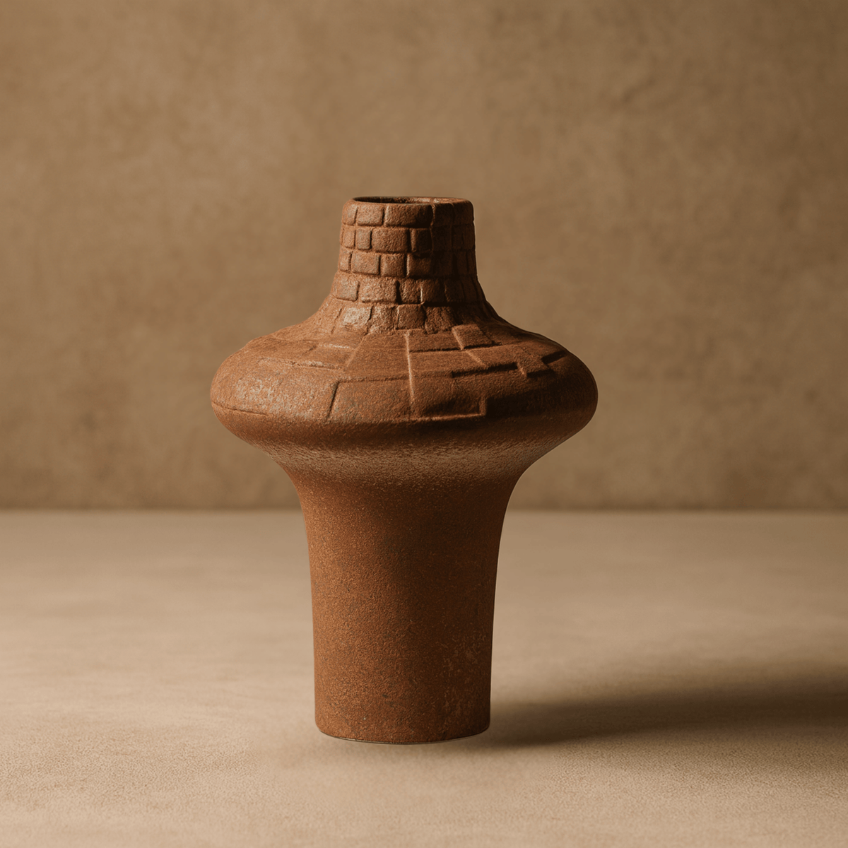Rustic Plaid Texture Ceramic Vase, Handmade Pottery Vase