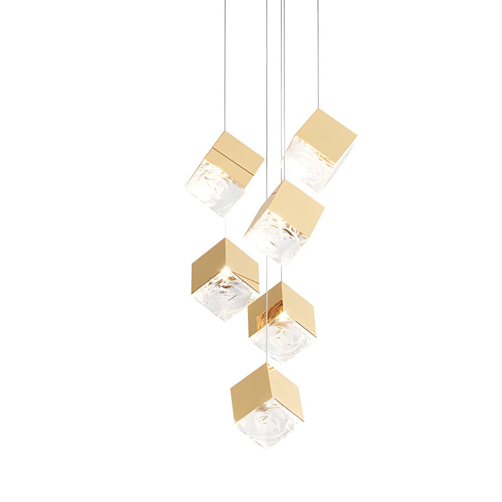 Ice Cube Glass Staircase Chandelier, Stainless Steel Pendant Light 12