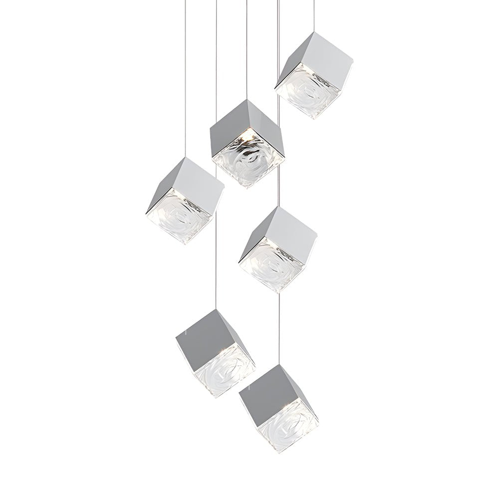 Ice Cube Glass Staircase Chandelier, Stainless Steel Pendant Light 16