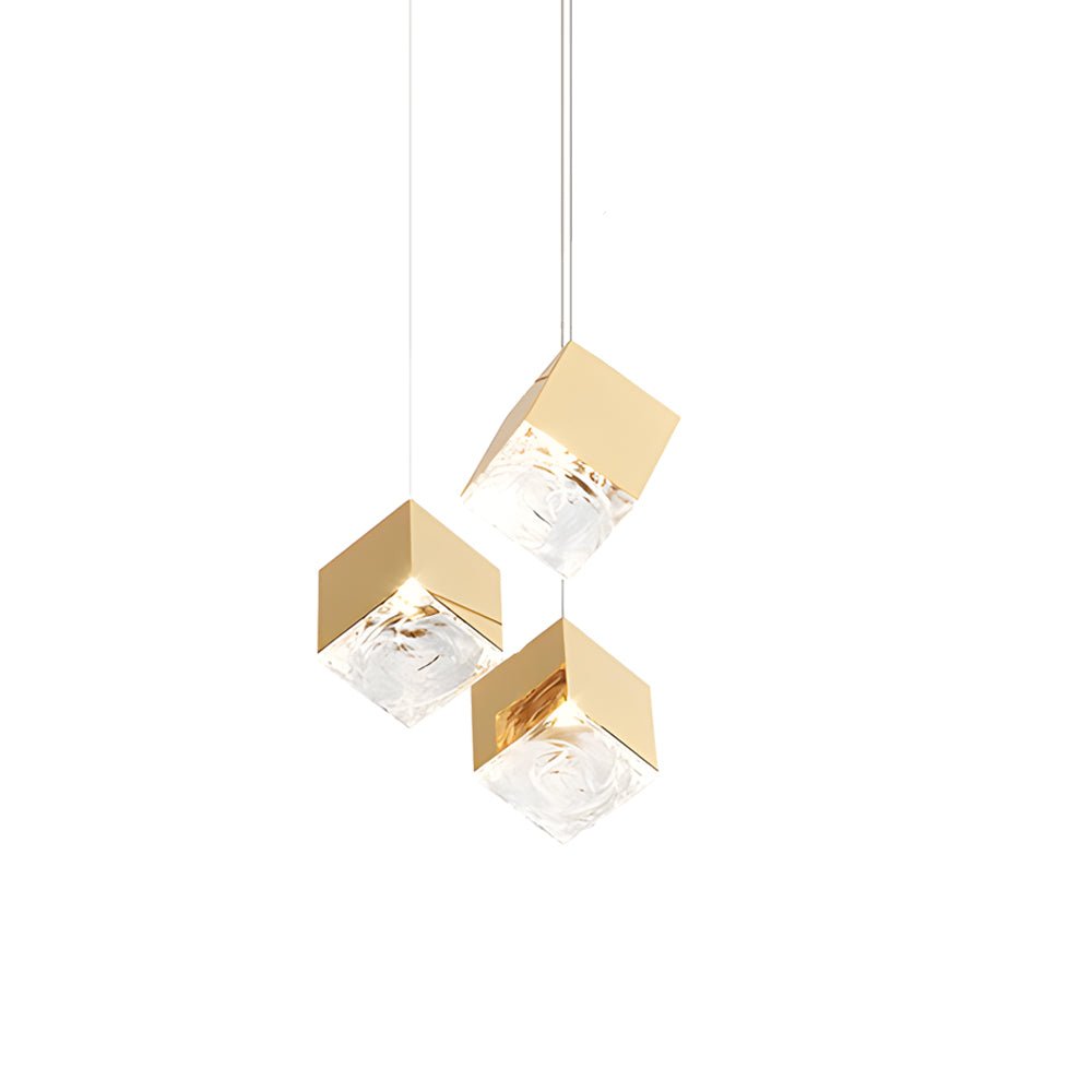 Ice Cube Glass Staircase Chandelier, Stainless Steel Pendant Light 11