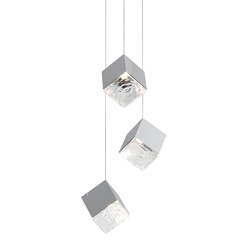 Ice Cube Glass Staircase Chandelier, Stainless Steel Pendant Light 15