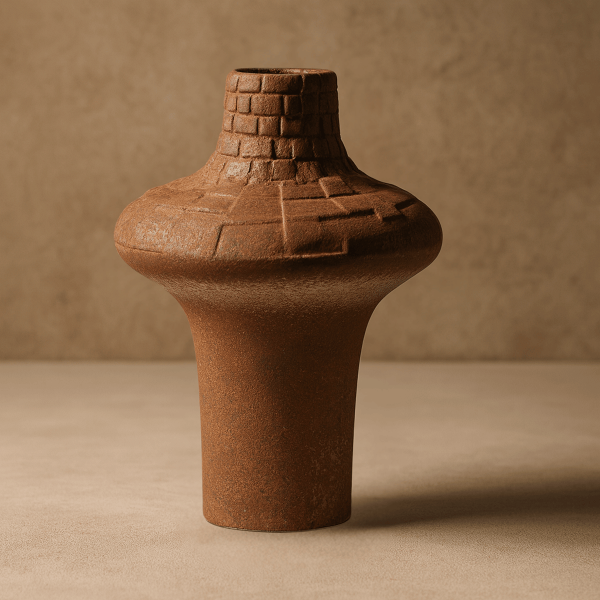 Rustic Plaid Texture Ceramic Vase, Handmade Pottery Vase