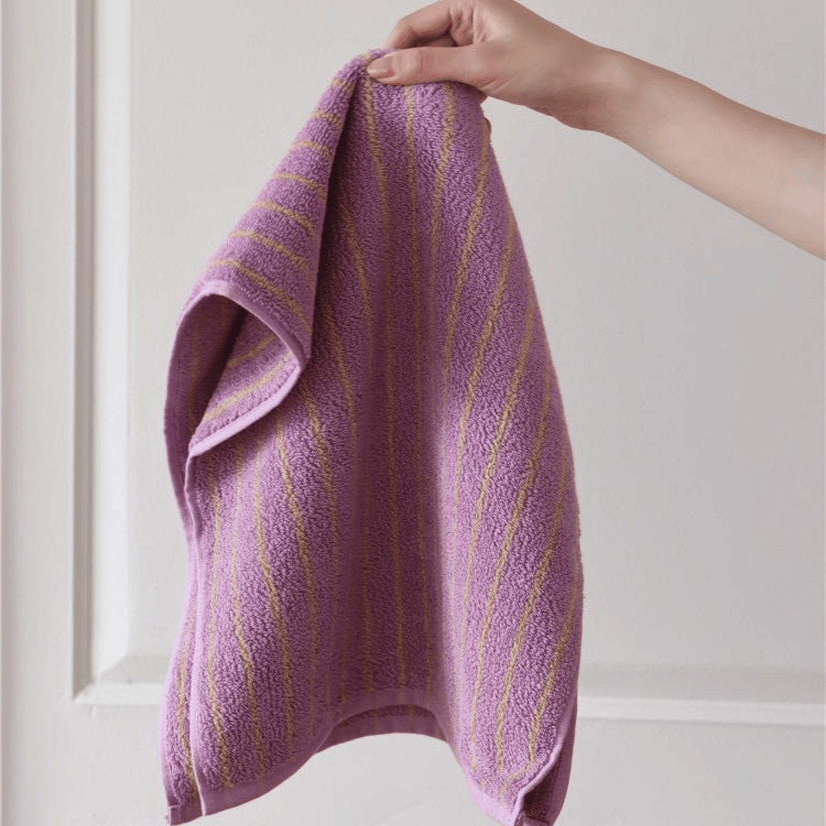 Retro Striped Cotton Towel in Lavender, Yarn Dyed