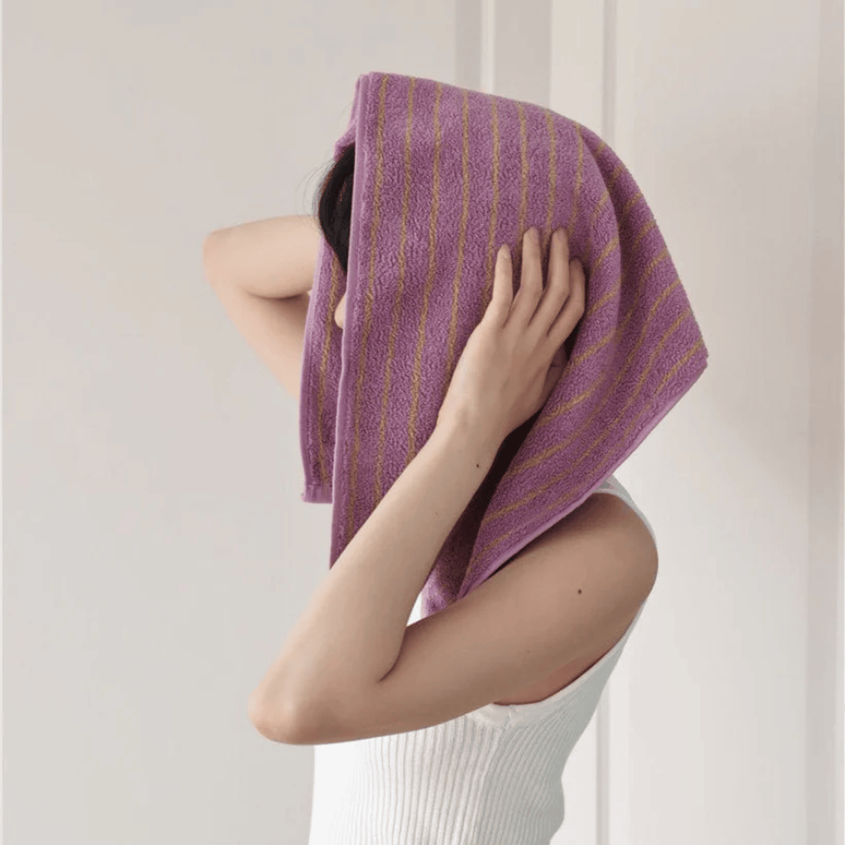 Retro Striped Cotton Towel in Lavender, Yarn Dyed