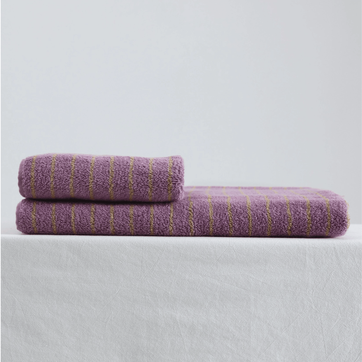 Retro Striped Cotton Towel in Lavender, Yarn Dyed