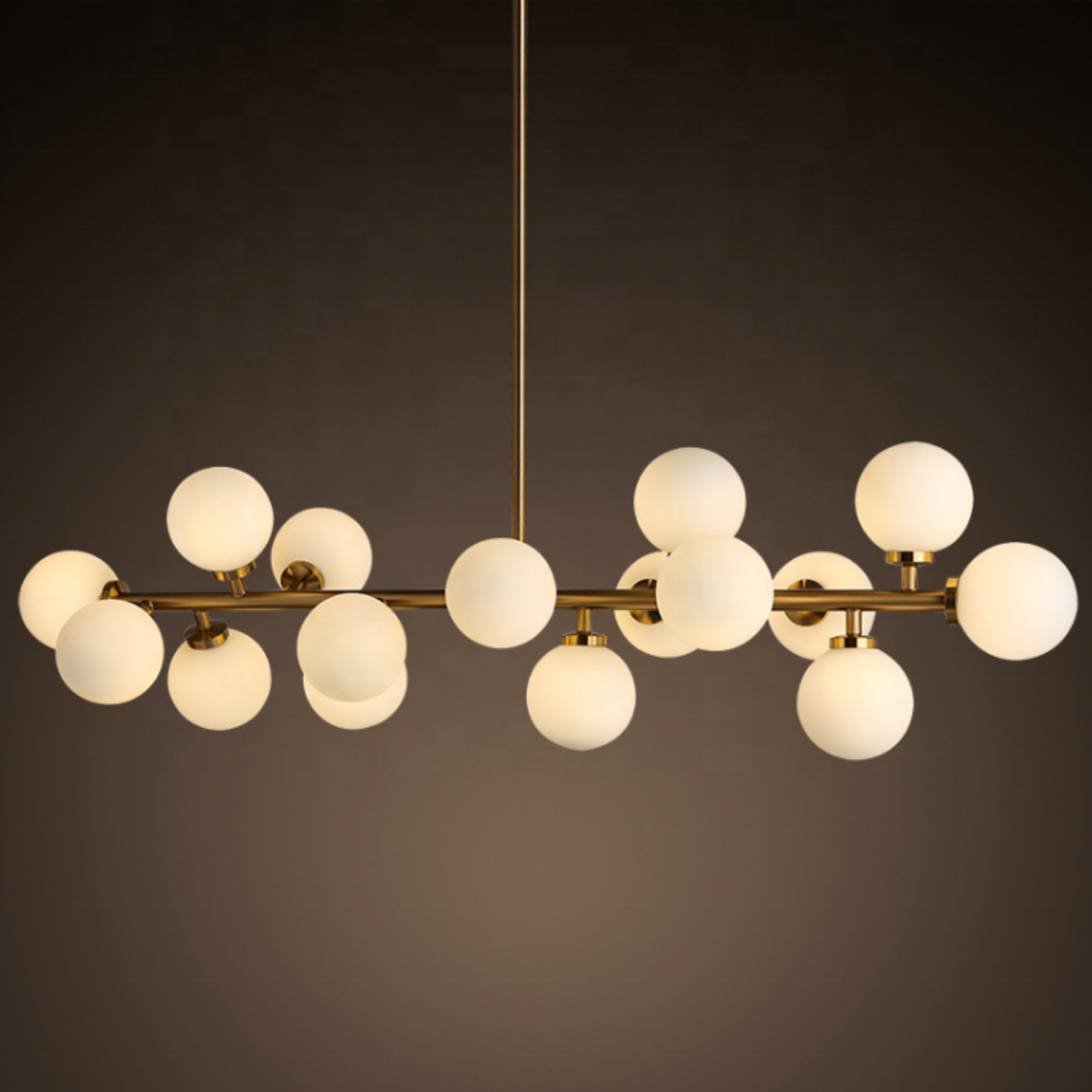 Glass Globe Bubble Linear Chandelier, 16 Light Black or Gold