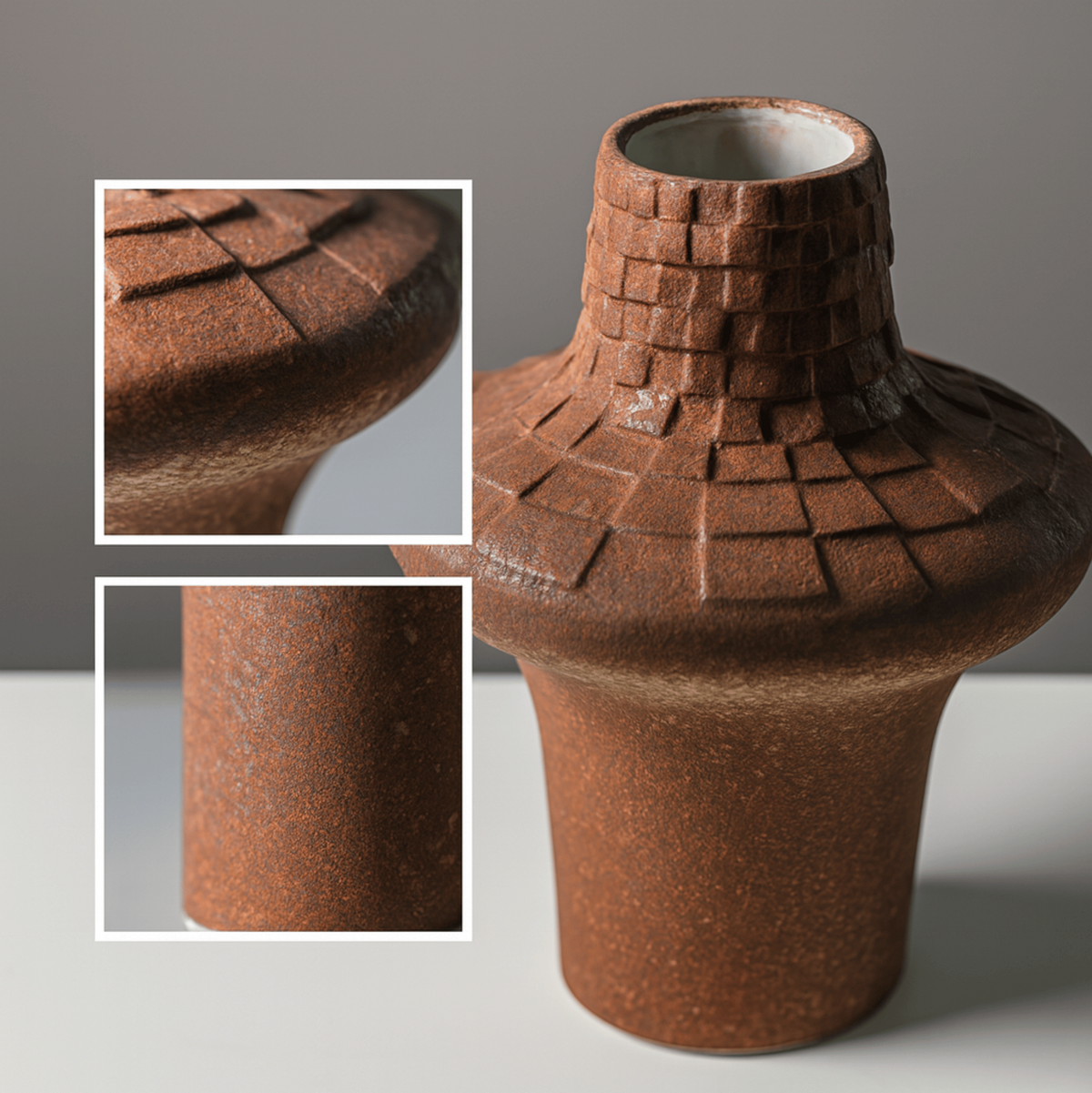 Rustic Plaid Texture Ceramic Vase, Handmade Pottery Vase