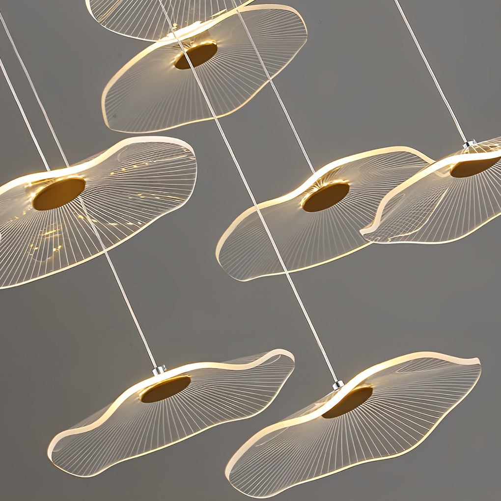 Lotus Leaf Acrylic Staircase Chandelier, Gold Iron Long Drop Light 7