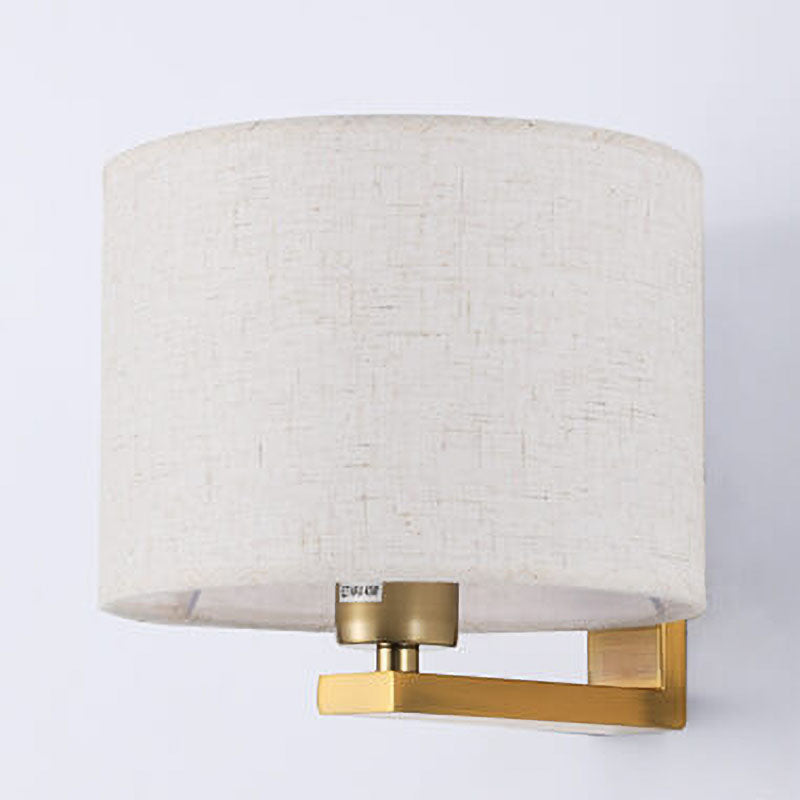Chinese Retro Electroplated Iron Cylindrical Fabric Shade 1-Light Wall Sconce Lamp