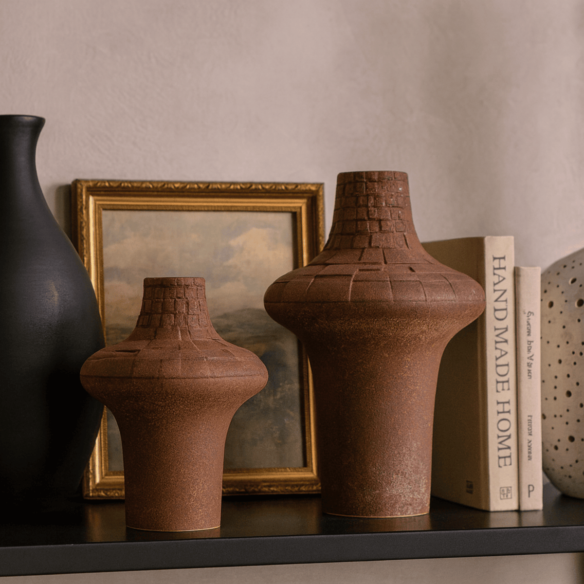 Rustic Plaid Texture Ceramic Vase, Handmade Pottery Vase