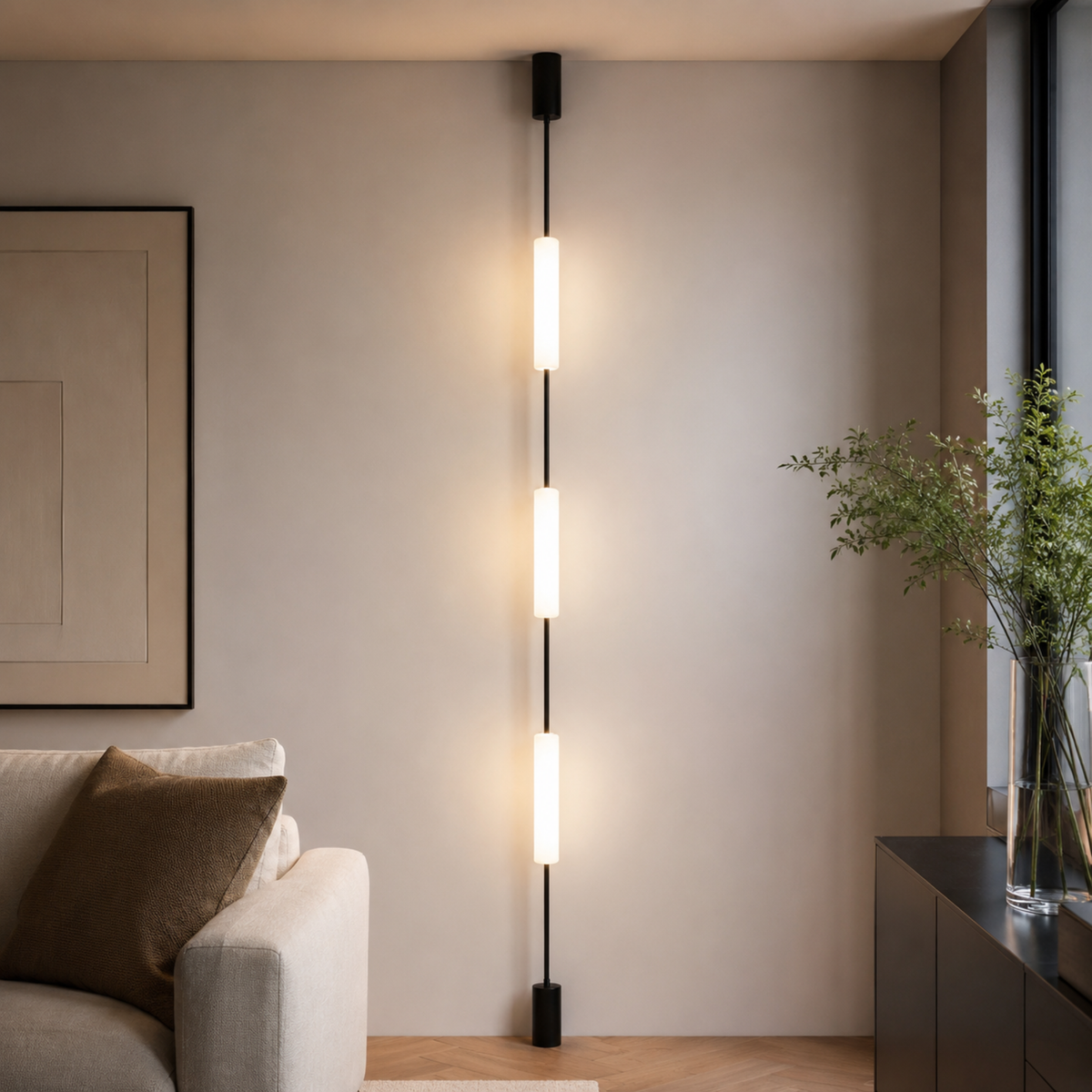 Floor to Ceiling Linear LED Tube Lamp, Minimal Pole Light
