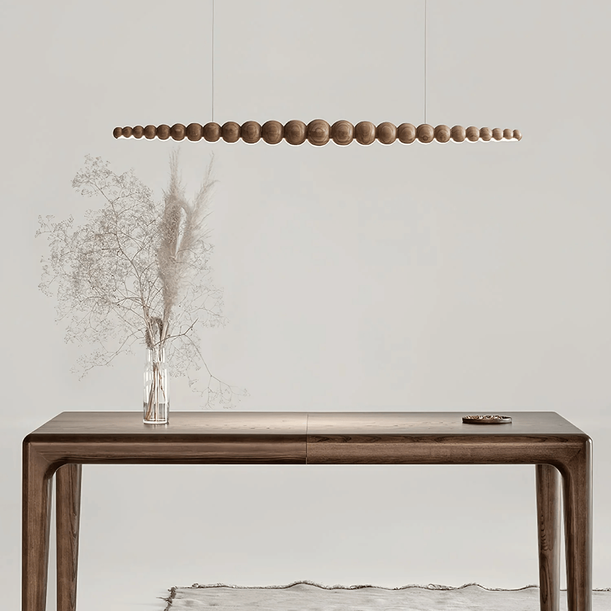 Light Wood Bead Linear LED Pendant, Scandinavian Island