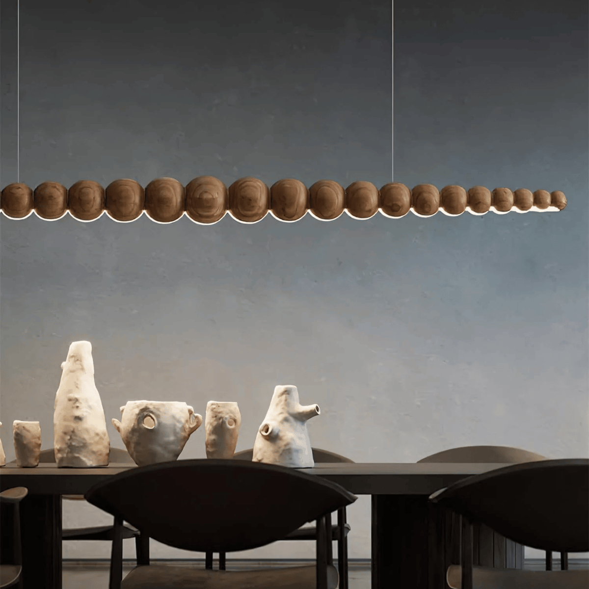 Light Wood Bead Linear LED Pendant, Scandinavian Island
