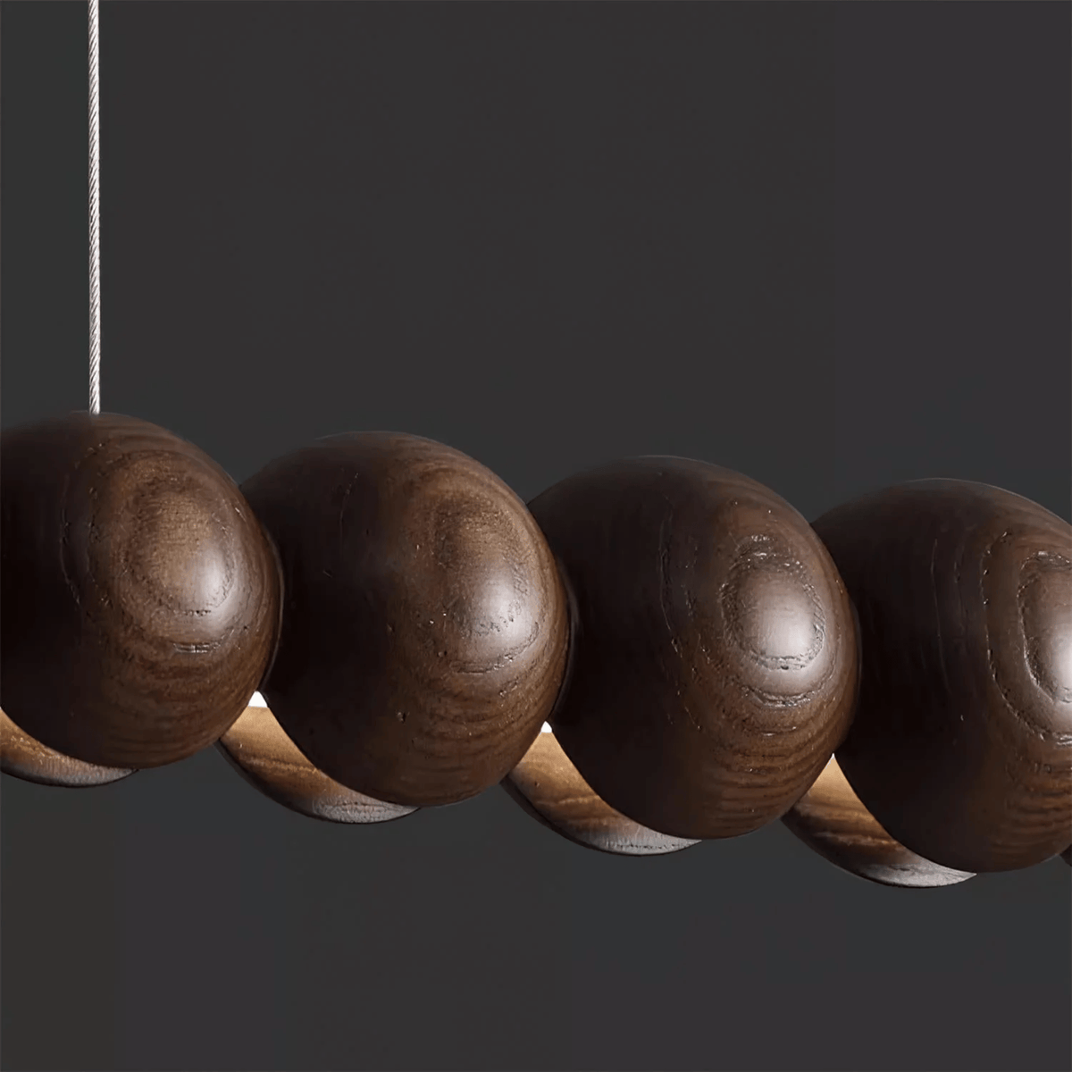 Dark Wood Bead Linear LED Pendant, Japandi Island Light