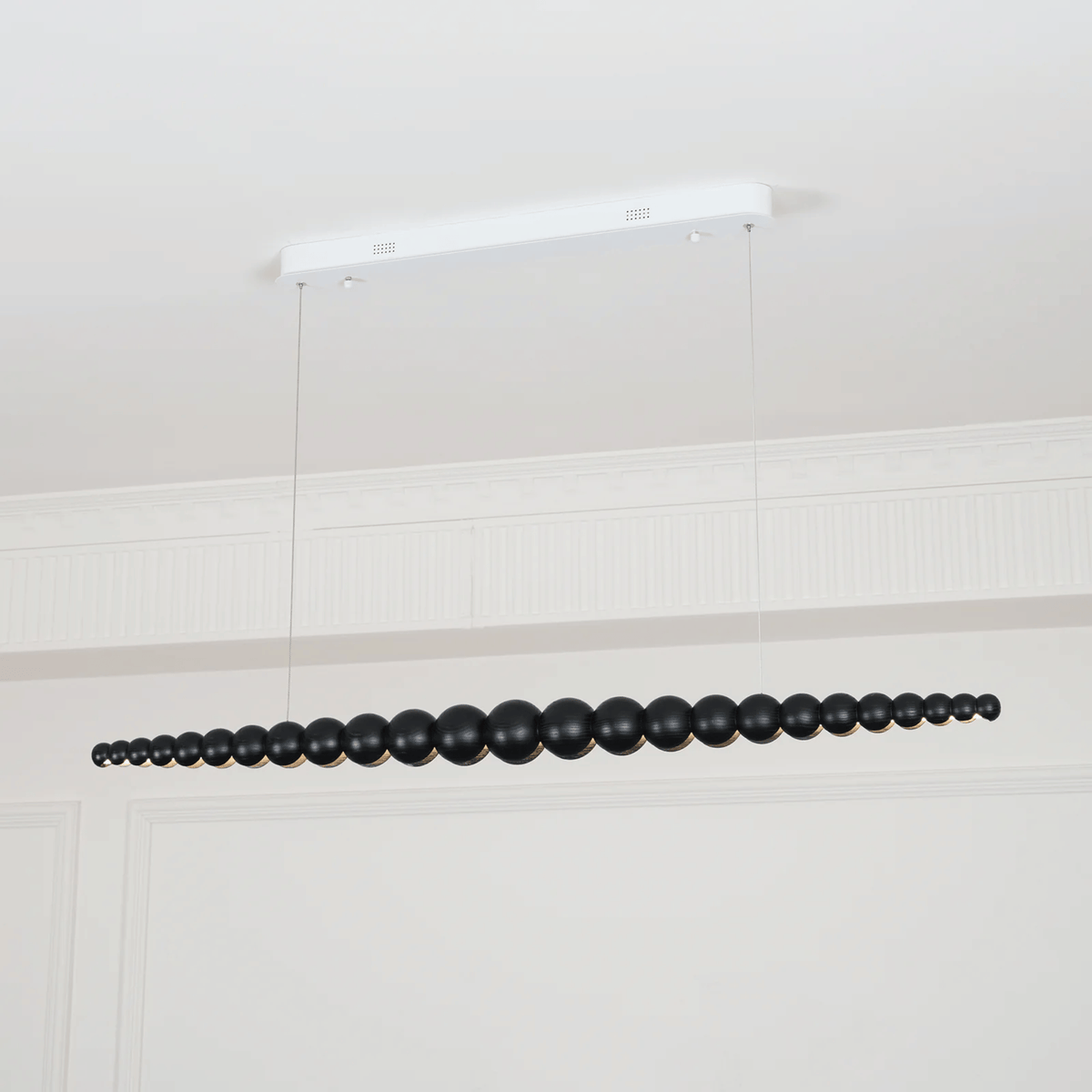 Black Wood Bead Linear LED Pendant, Modern Island Light