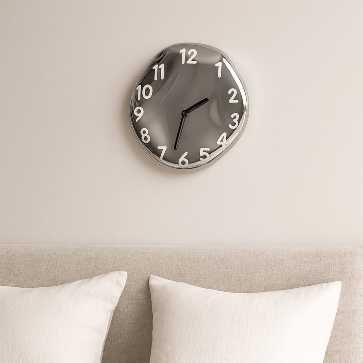 Chrome Glazed Ceramic Wall Clock, Silent Sculptural Clock