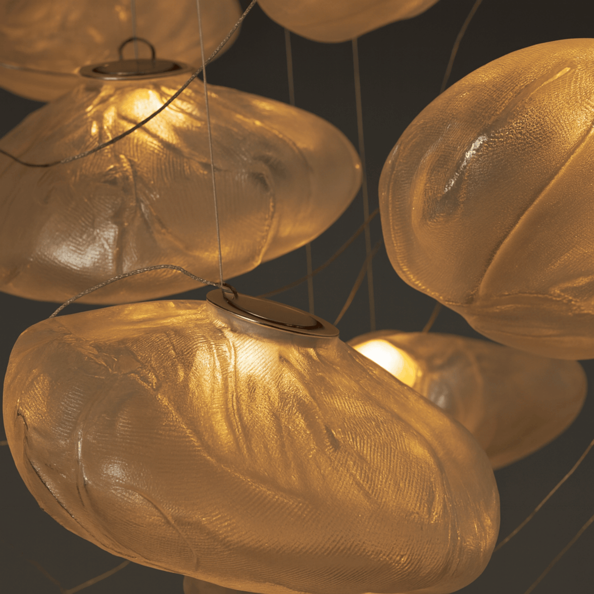 Cloud Shaped Glass Pendant Light, Smoky Gray, Clear or Amber