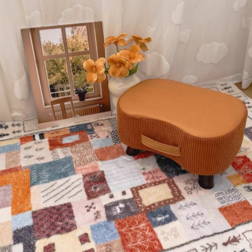 Contemporary Nordic Cuboid Portable Flannelette Tech Fabric Solid Wood Footstool Backless Armless For Living Room
