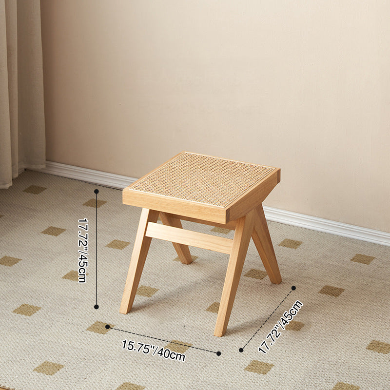 Japanese Rubber Wood Rattan V-Leg Bench With Handwoven Seat