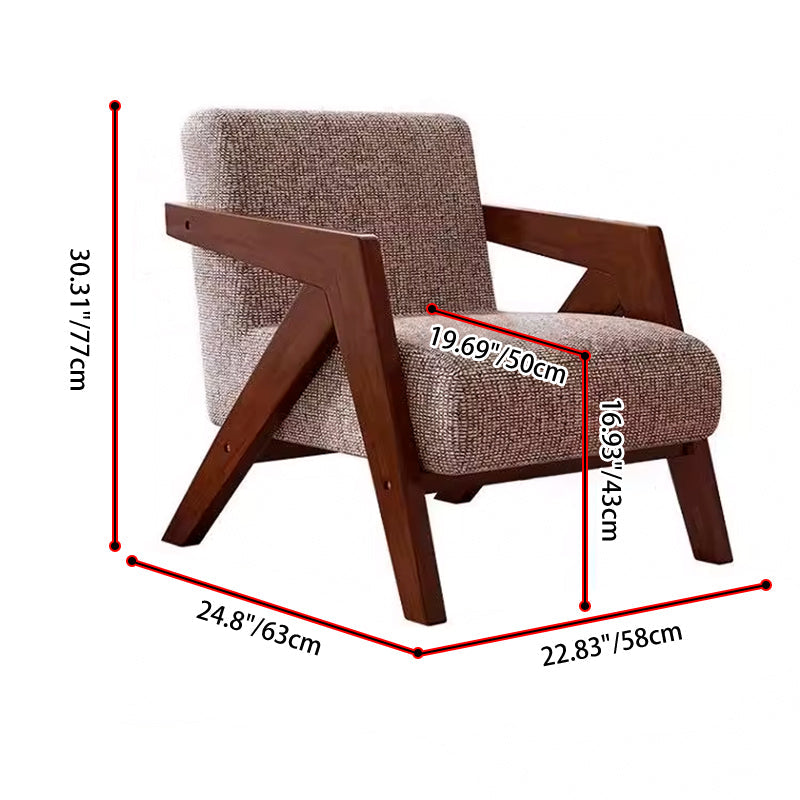 French Cotton-Linen Fabric Solid Wood Accent Chair Backrest