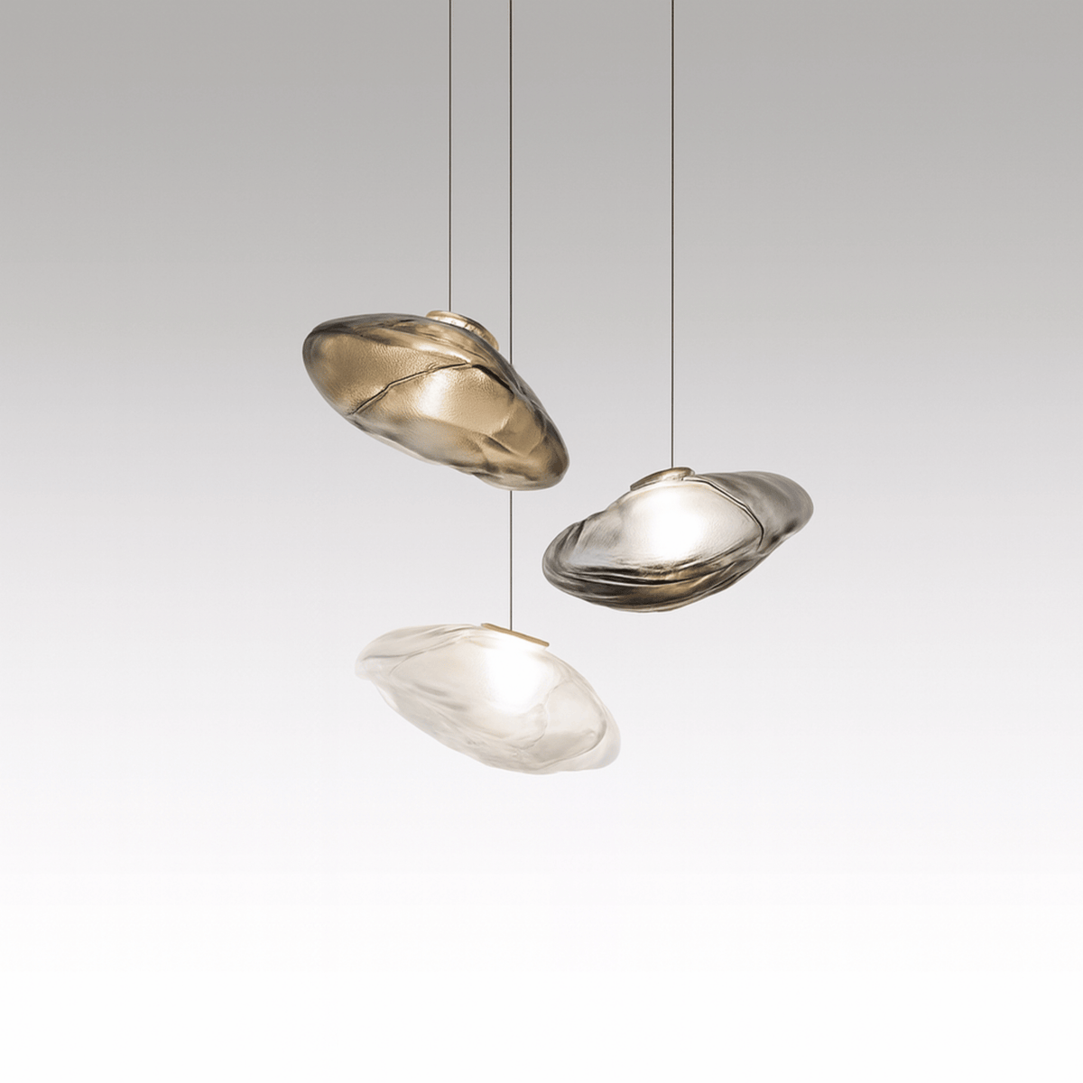 Cloud Shaped Glass Pendant Light, Smoky Gray, Clear or Amber