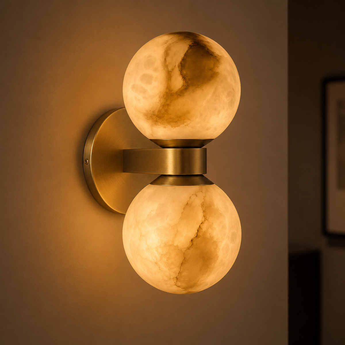 Marble Dual Globe Wall Sconce, Polished Gold Nordic Light