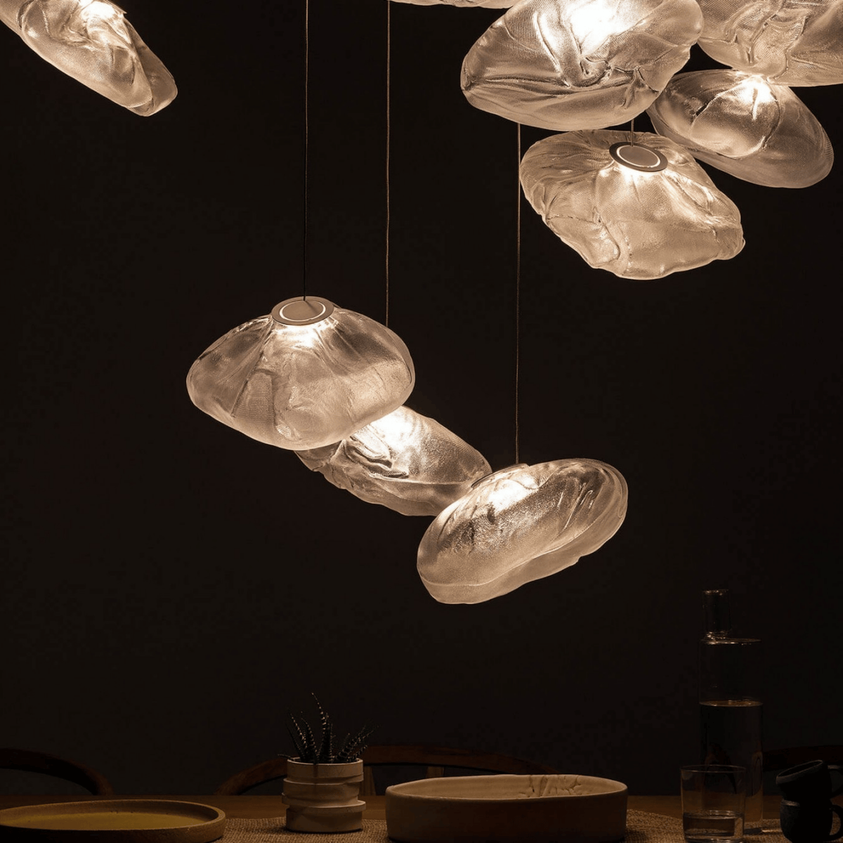 Cloud Shaped Glass Pendant Light, Smoky Gray, Clear or Amber