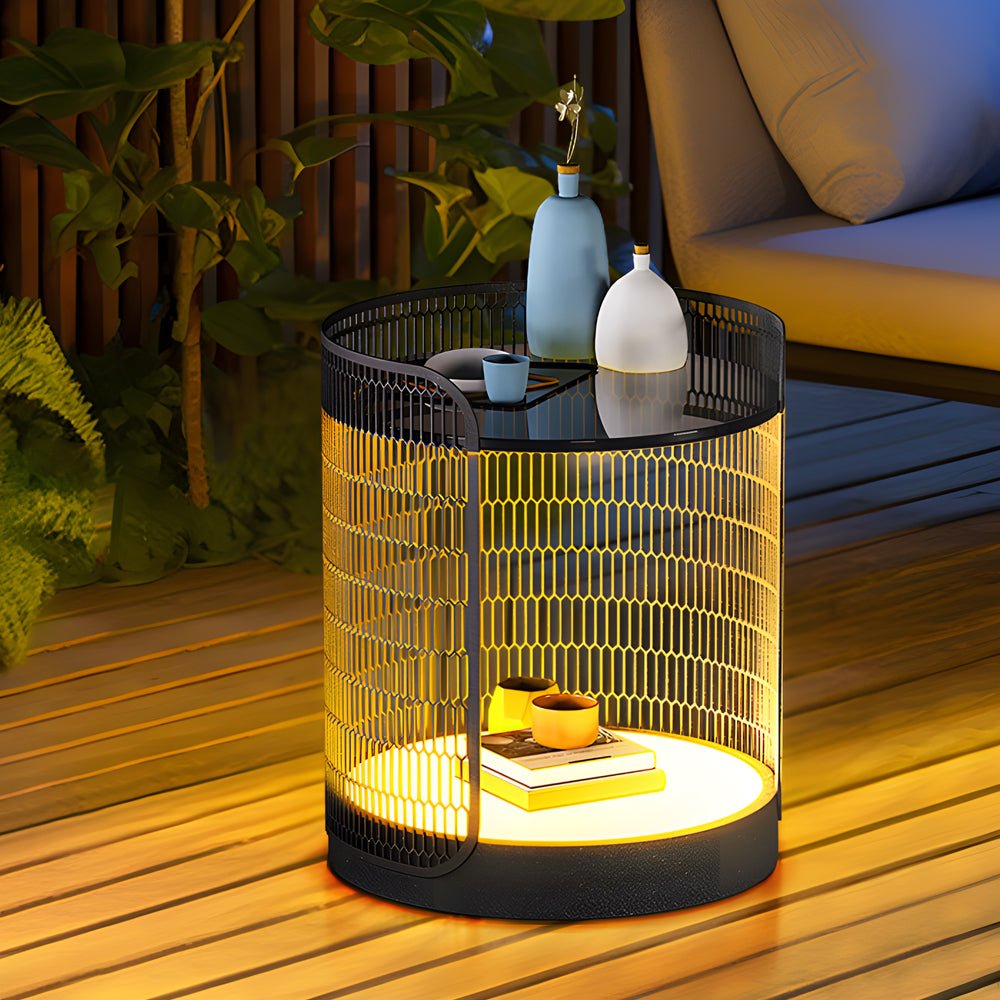 Open Mesh Lantern Floor Lamp, Black Stainless Steel Patio Light