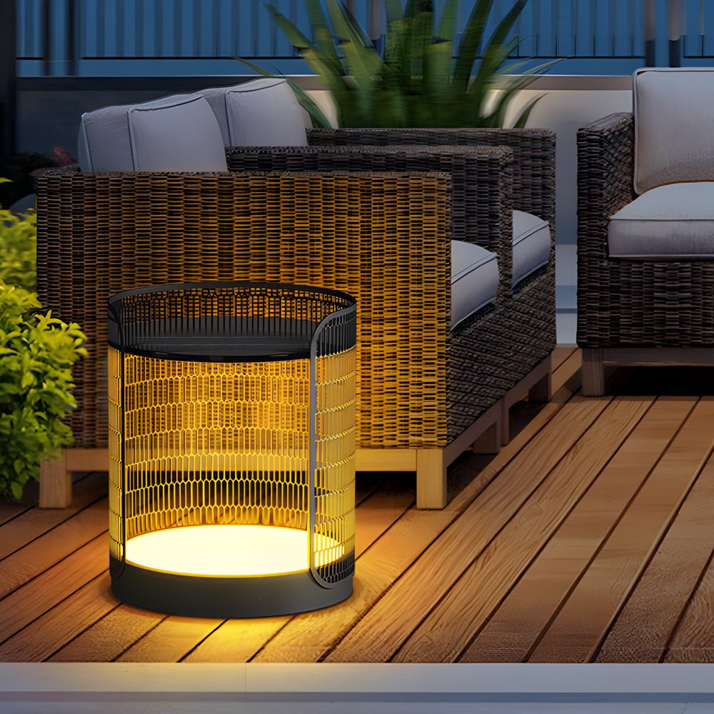 Open Mesh Lantern Floor Lamp, Black Stainless Steel Patio Light