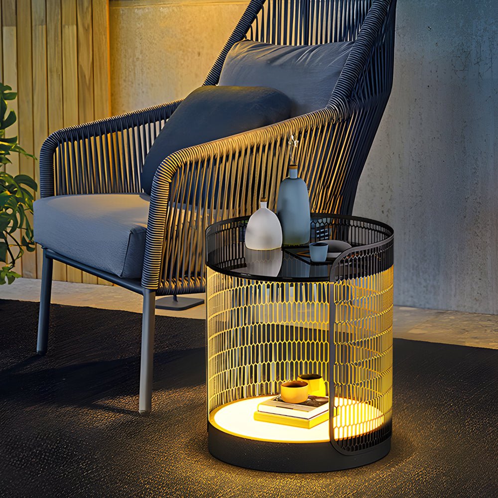 Open Mesh Lantern Floor Lamp, Black Stainless Steel Patio Light