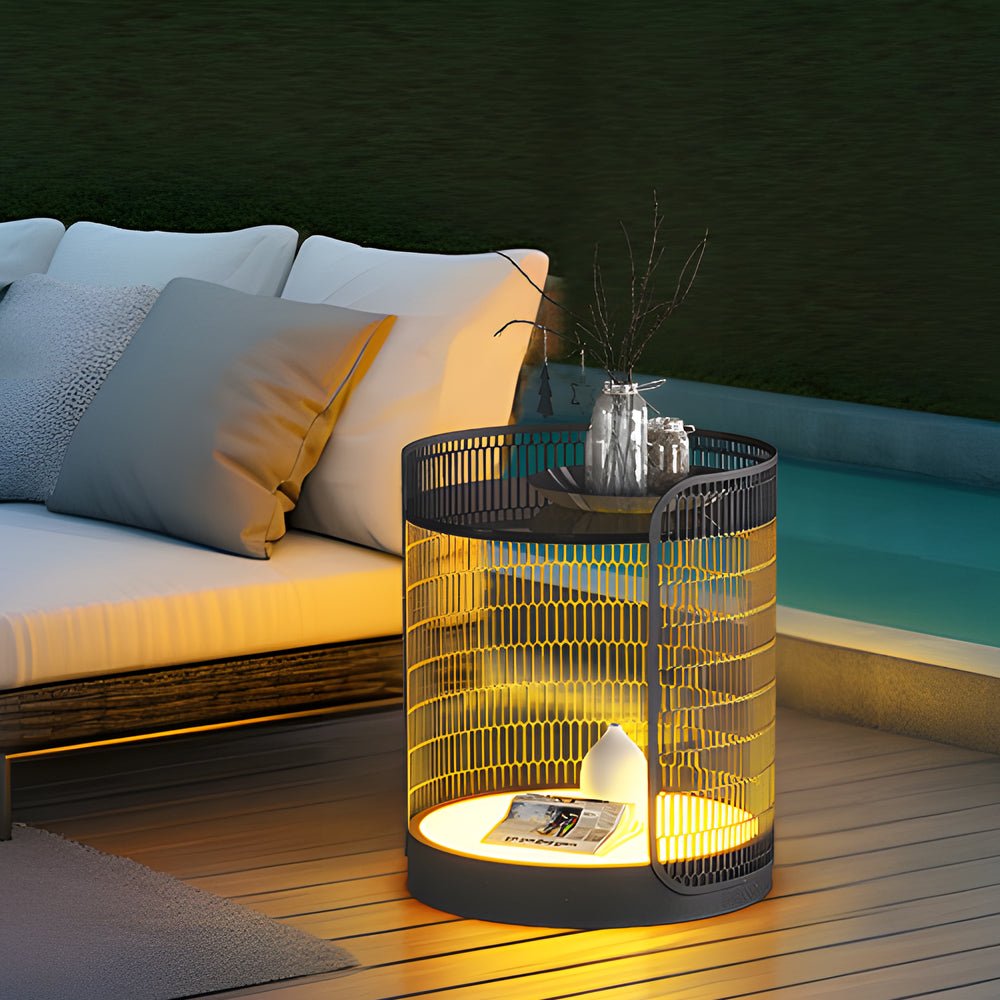 Open Mesh Lantern Floor Lamp, Black Stainless Steel Patio Light