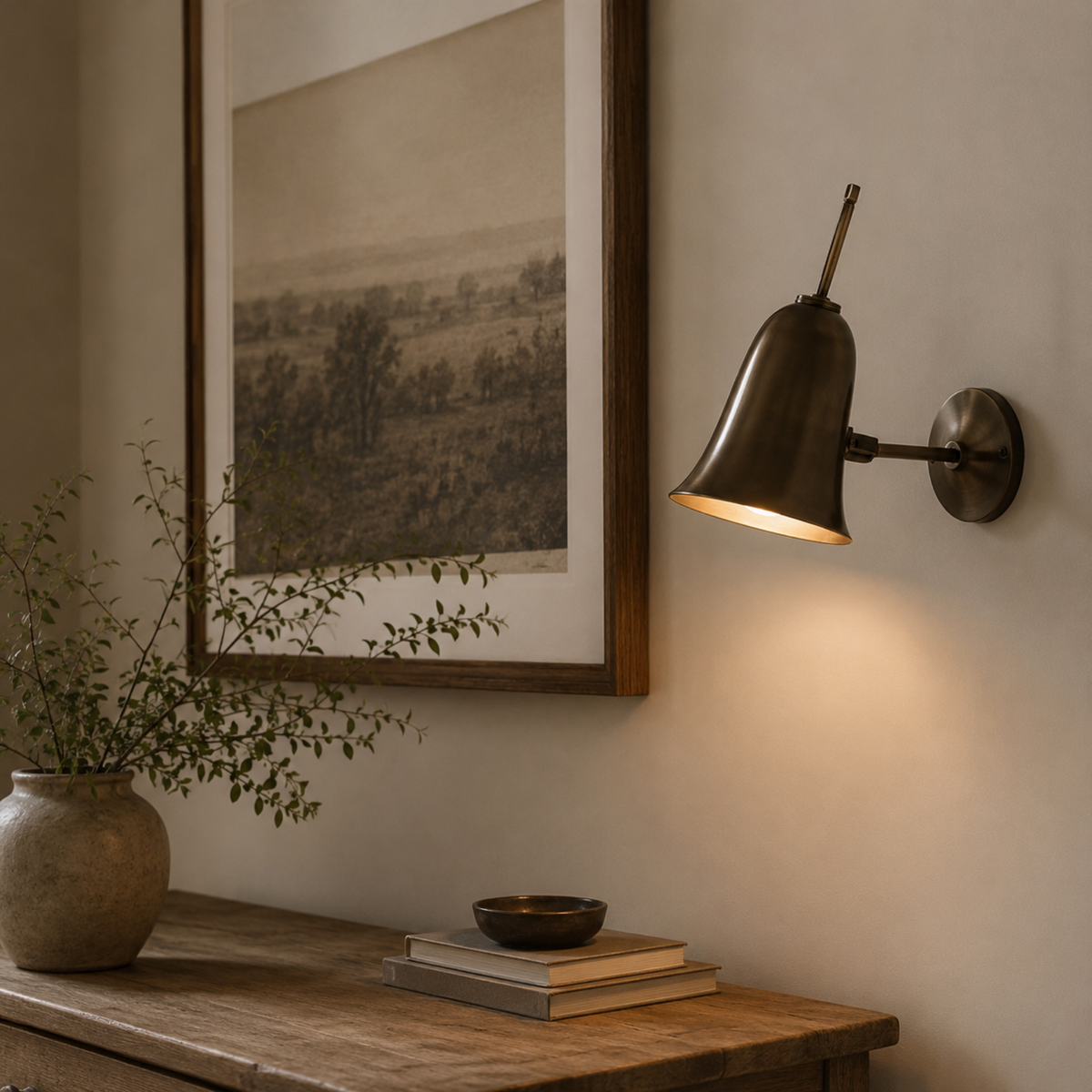 Adjustable Bell Shade Wall Lamp, Solid Copper Reading