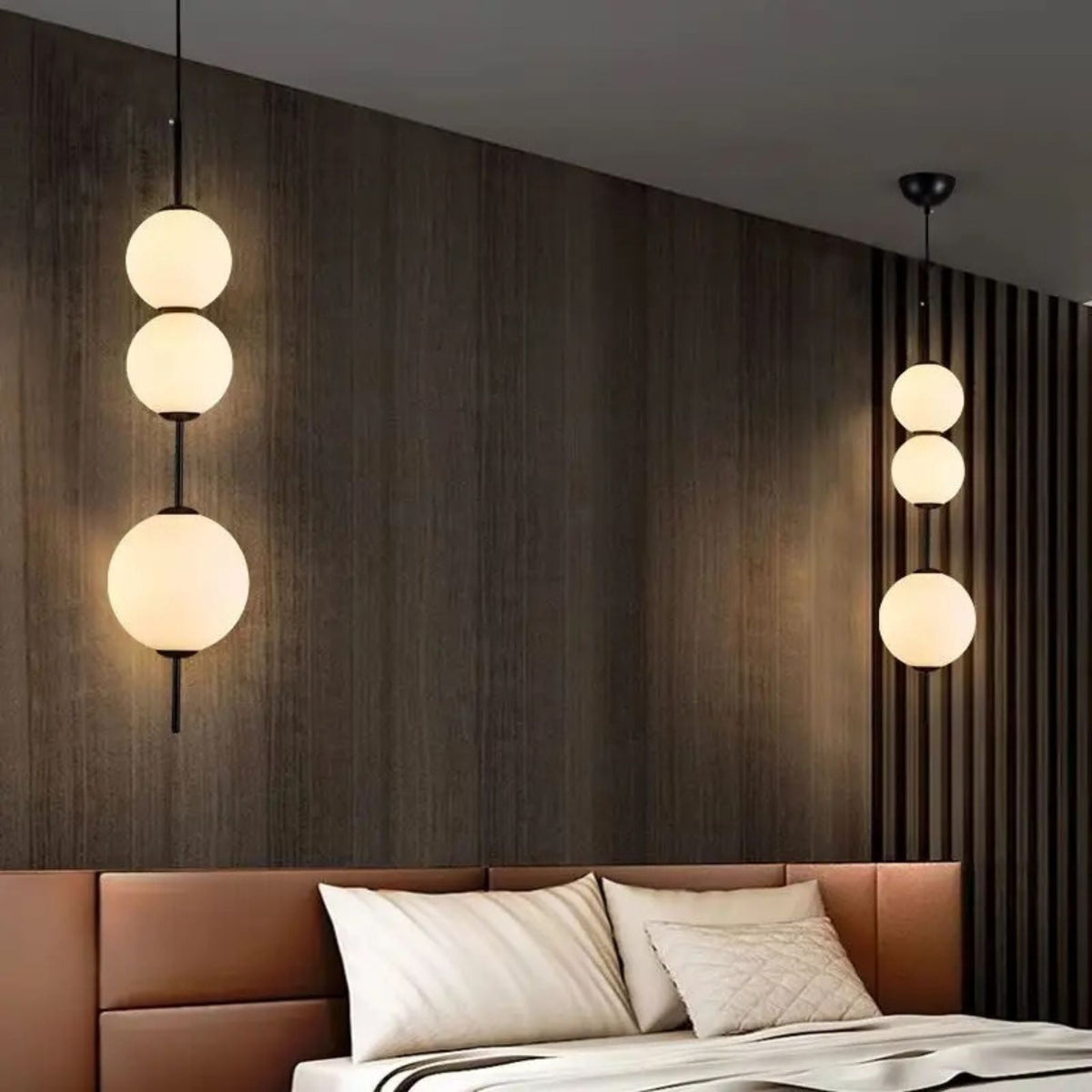 Frosted White Glass Globe Totem Pendant, Stacked Spheres