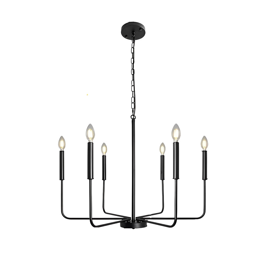 Slim Taper Candle Chandelier, Black Iron Farmhouse Ceiling Light 6