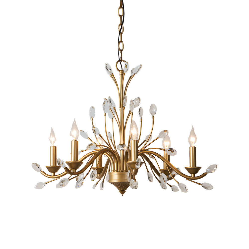 Crystal Leaf Branch Candle Chandelier, Gold Vintage Ceiling Light 10