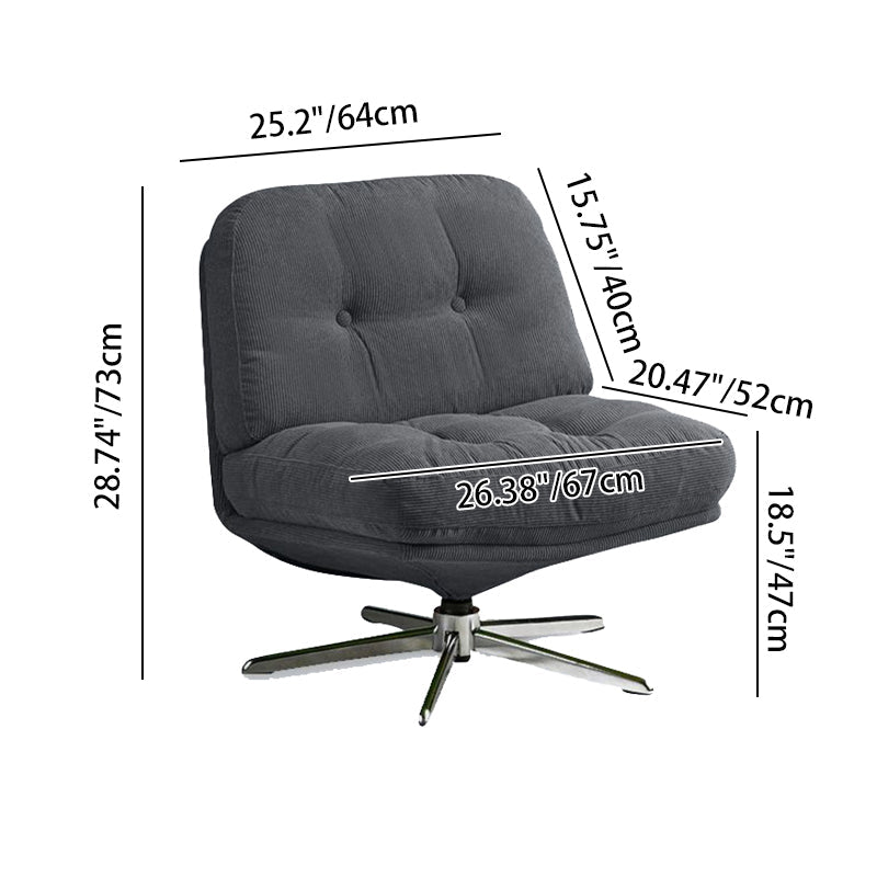 Modern Minimalist Rectangular Corduroy Steel Accent Chair Backrest Armless For Living Room