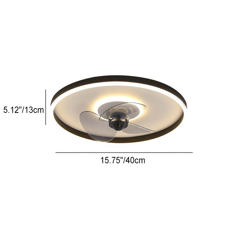 Contemporary Nordic Round Iron Silicone Aluminum Invisible LED Flush Mount Ceiling Fan Light For Living Room & Bedroom