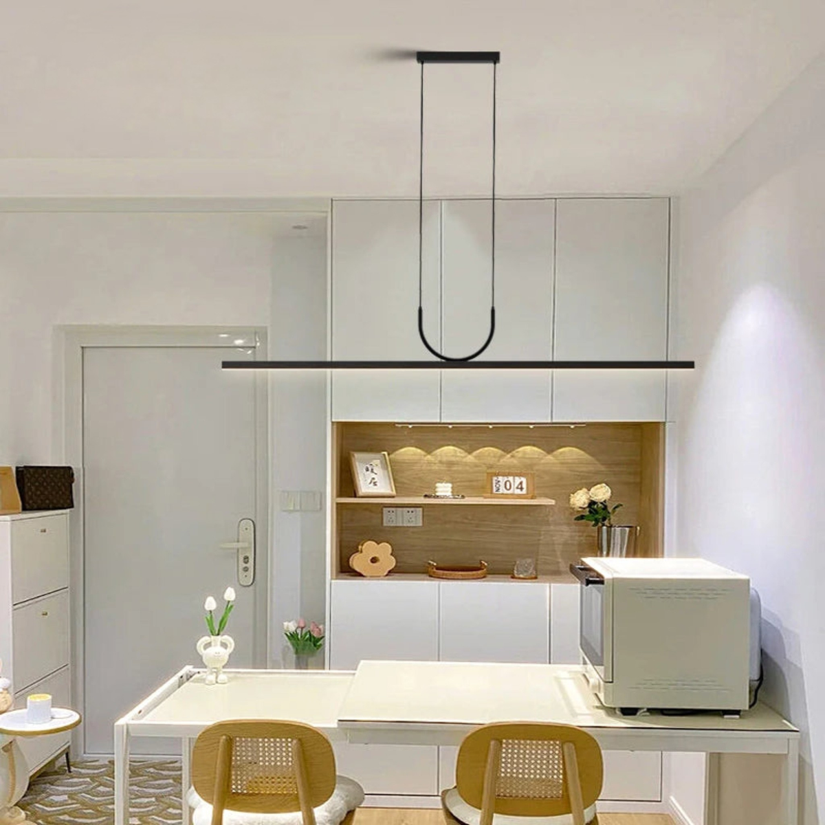 Black Wave Linear LED Pendant Light, Minimalist Curve